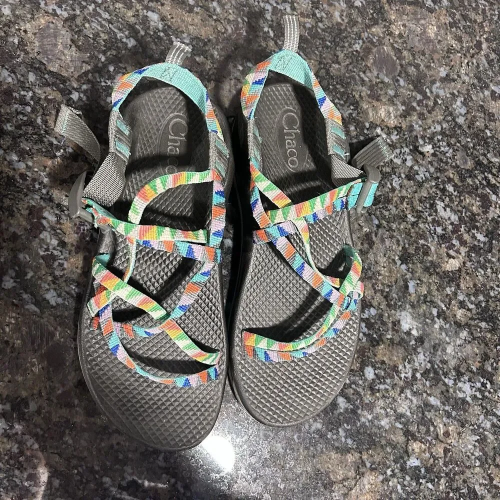 Chaco ZX1 Kid's Ecotread Outdoor Strappy Sandals Camper Colorful Turqouse Size 5